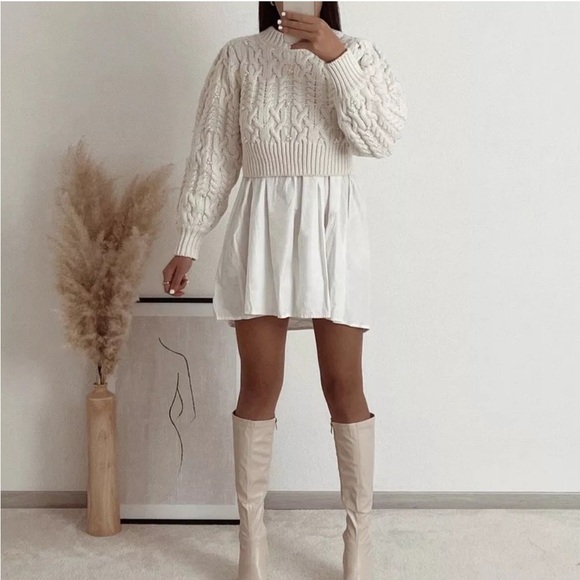 Zara CABLE KNIT CROP PEARL SWEATER size Large - Picture 3 of 15